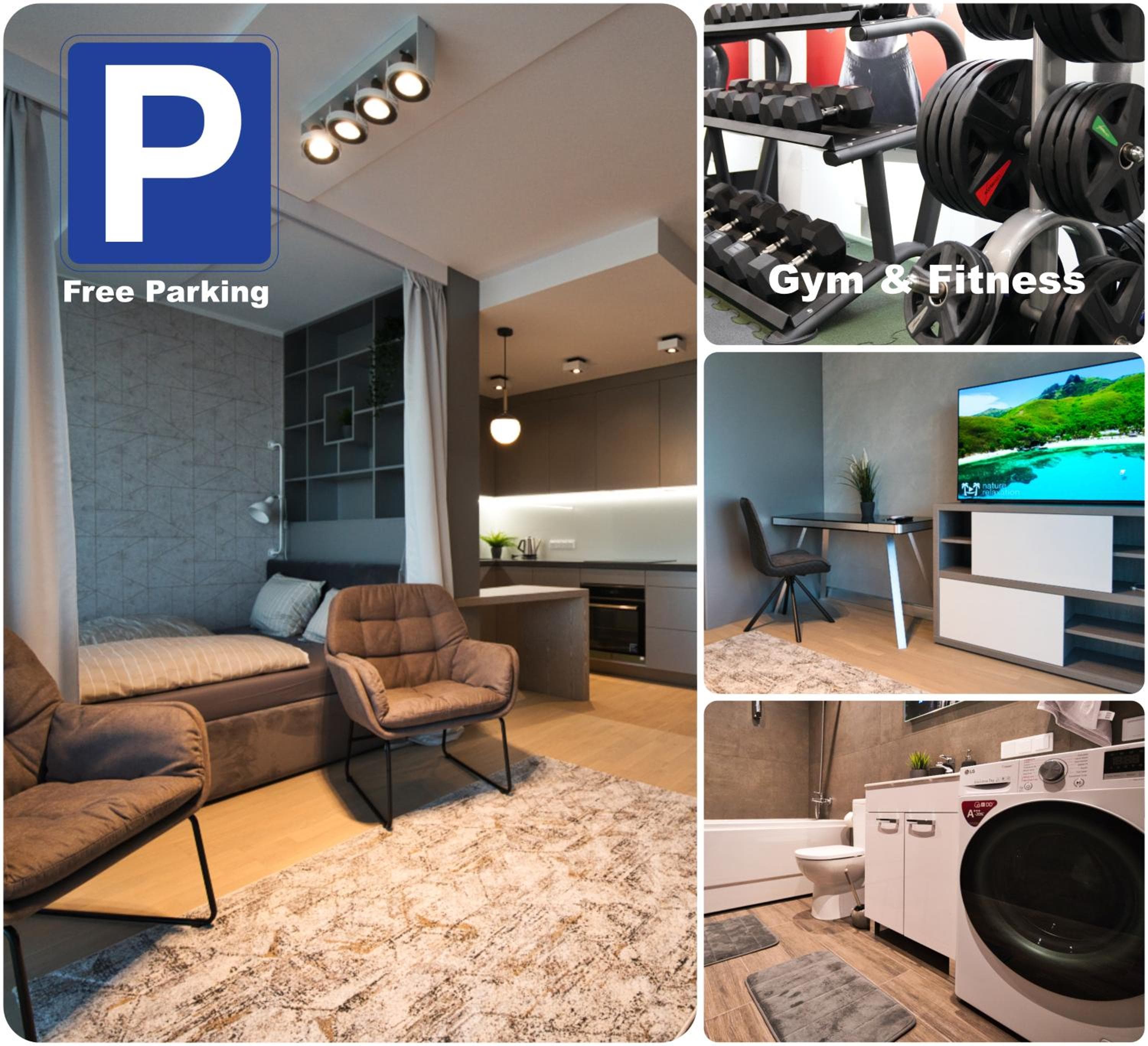 Modern Central Riga Apartment with Balcony, Gym, Parking & AC