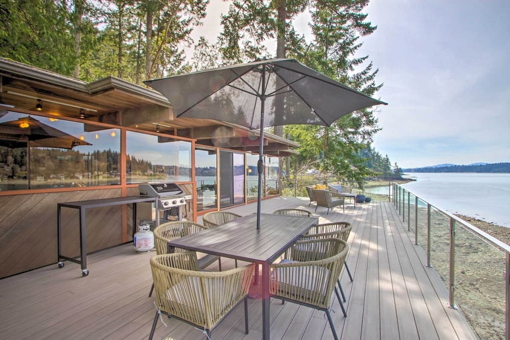 Deck & Views: Luxe Waterfront Port Orchard Retreat