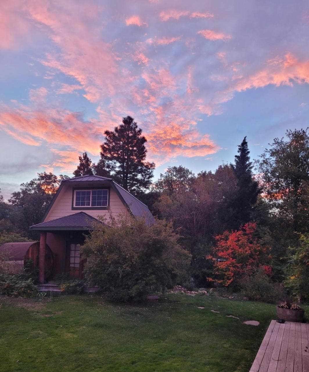 Angel cottage with a sauna or The Cozy with a infrared sauna and jacuzzi tub, both are studios with a view of Mount Shasta